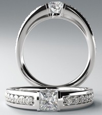 0.60 carat Princess cut Diamond Engagement Wedding Ring 14k White Gold, 0.96 tcw