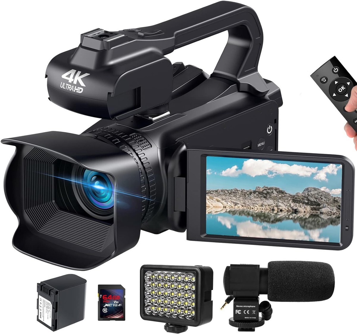 ASMEIR 4k デジタルビデオカメラ 60fps UltraHD Camcorder 4K Video Camera 64MP 60FPS, HD Auto Focus Vlogging 4.0