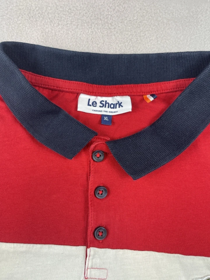 Camisa Polo Le Shark Para Hombre XL Roja Blanca Azul Algodón Rayas Verano Playa Pesca Foto 2 de 4