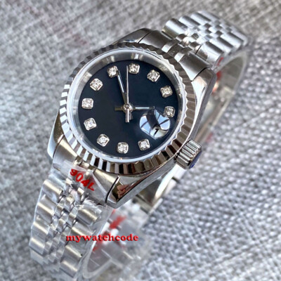 BLIGER 26mm Black dial Japan NH05A Automatic Ladies Watch Jubilee Bracelet