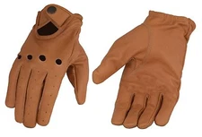 Milwaukee Leather MG7508 Men's Saddle Tan Leather Driving Gloves with Wrist Snap