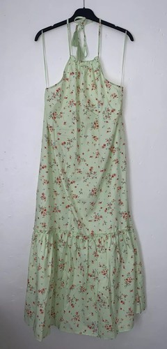 ZARA GREEN FLORAL PRINTED HALTER NECK LOOSE FITTING DRESS SIZE M BNWT - Picture 2 of 8