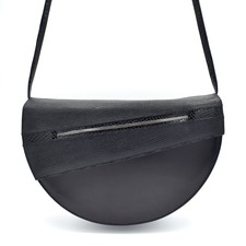 Vtg 80s Stuart Weitzman Black Leather/lizard Half Circle Shoulder Bag Handbag