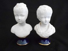 PAIRE DE BISCUIT FIGURINE BUSTE DE LOUISE & ALEXANDRE BRONGNIART D'APRES HOUDON