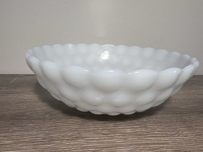 Vintage MCM Anchor Hocking White Milk Glass Bubble Serving Bowl 8.25 
