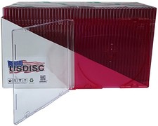 USDISC CD Jewel Cases Slimline 5.2mm, Single 1 Disc Clear Red Lot