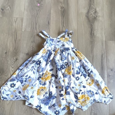 joie blue and white dress Joie Girls 3T Sundress Floral Sleeveless Smocked Cotton White Yellow Blue Dress