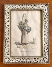 Vtg "Herring Seller" Print in "Plastilace the Frame Beautiful" Filigree Frame