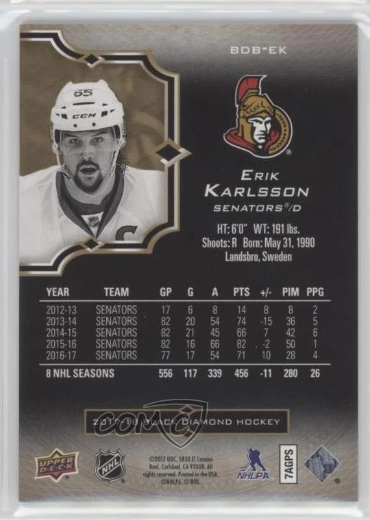 2017-18 Upper Deck Black Diamond Pure Black /99 Erik Karlsson #BDB-EK - Image 2 of 2