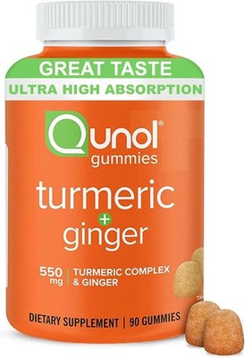 Qunol Turmeric and Ginger Gummies - Joint Support Supplement 550mg 90Ct 02/27