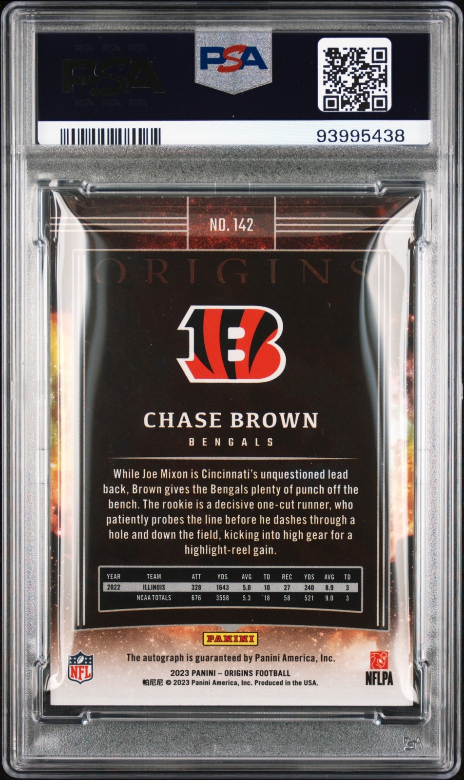 2023 Origins Chase Brown Rookies Signatures /99 RC Auto PSA 9 Cincinnati Bengals view 2