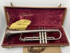 ANTIQUE 1925 CG CONN TRUMPET SILVER-PLATED w EZ-TONE MOUTHPIECE NEEDS REPAIR