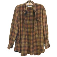 Orvis Men  s Plaid Flannel Button Up Shirt Large Brown Rustic Outdoor Heritage