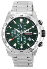 Festina Sports Chorongraph Stainless Steel Green Dial Quartz 20463-3 100M Men's