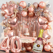 Rose Gold 40Th Birthday Decoration for Women - Happy 40Th Birthday Banner, Trian