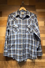 Ely Cattleman Mens Long Sleeve Western Shirt Pearl Snap Blue Plaid Size Large