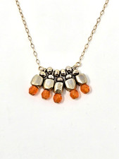 14K Gold Filled Necklace Orange Crystal Drop Artisan Dainty Boho Jewelry