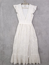 Hemant and nandita Maxi Dress Small  Ruby V Neck Ruffle Embroidered White