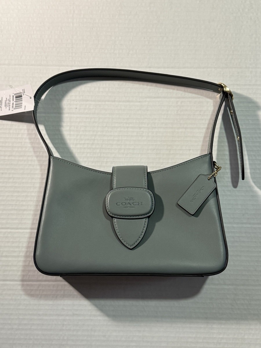 Coach Eliza Leather Shoulder Bag Sage Green Clasp Closure New With