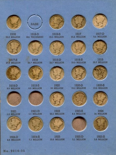 W@W  Partial Mercury Dime Set 1916-45 ( 65 dimes!! )  Average Circ to AU Set !!!