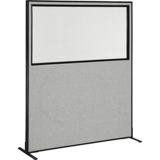60-1/4"W x 96"H Freestanding Office Partition Panel with Partial Window Gray