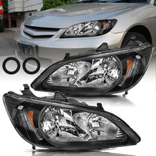For 2004 2005 Honda Civic 24dr Black Amber Corner Rlh Headlights Assembly Pair