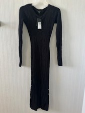 GUESS Bodycon Ribbed Knit Sweater Dress Black - Size XXS Rosy High Slit - NWT