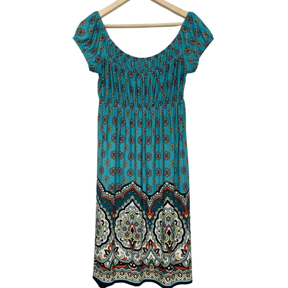 Vestido midi tejido estampado cachemir boho talla 4 Muse para mujer azul cintura ajustada Foto 4 de 4