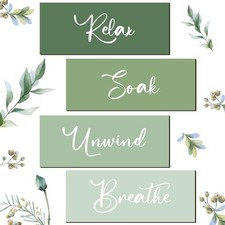 Yousoontic 4 Pcs Sage Green Bathroom Wall Decor Relax Soak Unwind Breathe