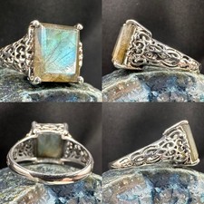 Filigree Labradorite Ring .925 Sterling Silver Size 9.