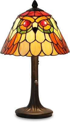 Vintage Tiffany Owl Stained Glass Table Lamp Tree Trunk Base Bird Lover 16.5''