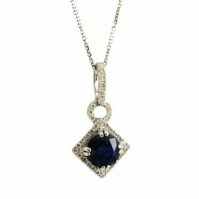 3 CT Round Cut Lab Created Blue Sapphire Pendant Necklace 14K White Gold Plated