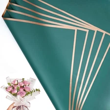 30 Sheets Emerald Green Gold Edge Flower Bouquet Wrapping Paper，Florist Supplies