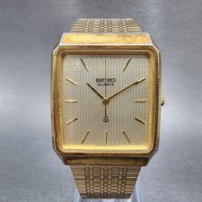 Seiko Tank Watch Men 29mm Champagne Dial Gold Tone 6030-5340 New Battery
