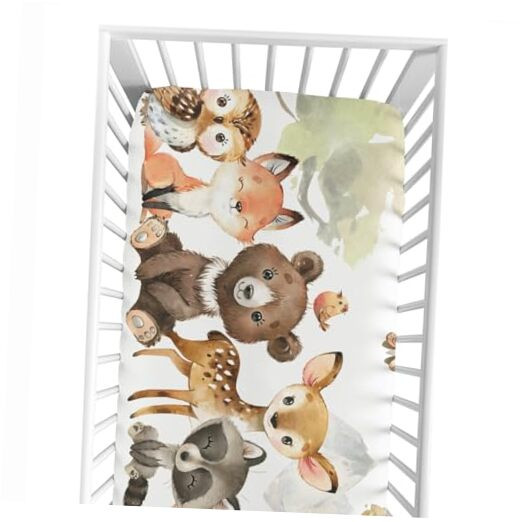 Woodland Animal Friends Neutral Fitted Crib Sheet for Baby Boy or Girl