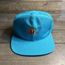 Vintage 1990's McDonalds Employee Hat Snapback Teal/Turquoise Embroidered RARE