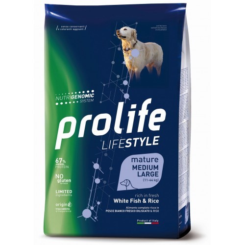 Crocchette per cani Prolife life style mature pesce bianco fresco e riso medium/