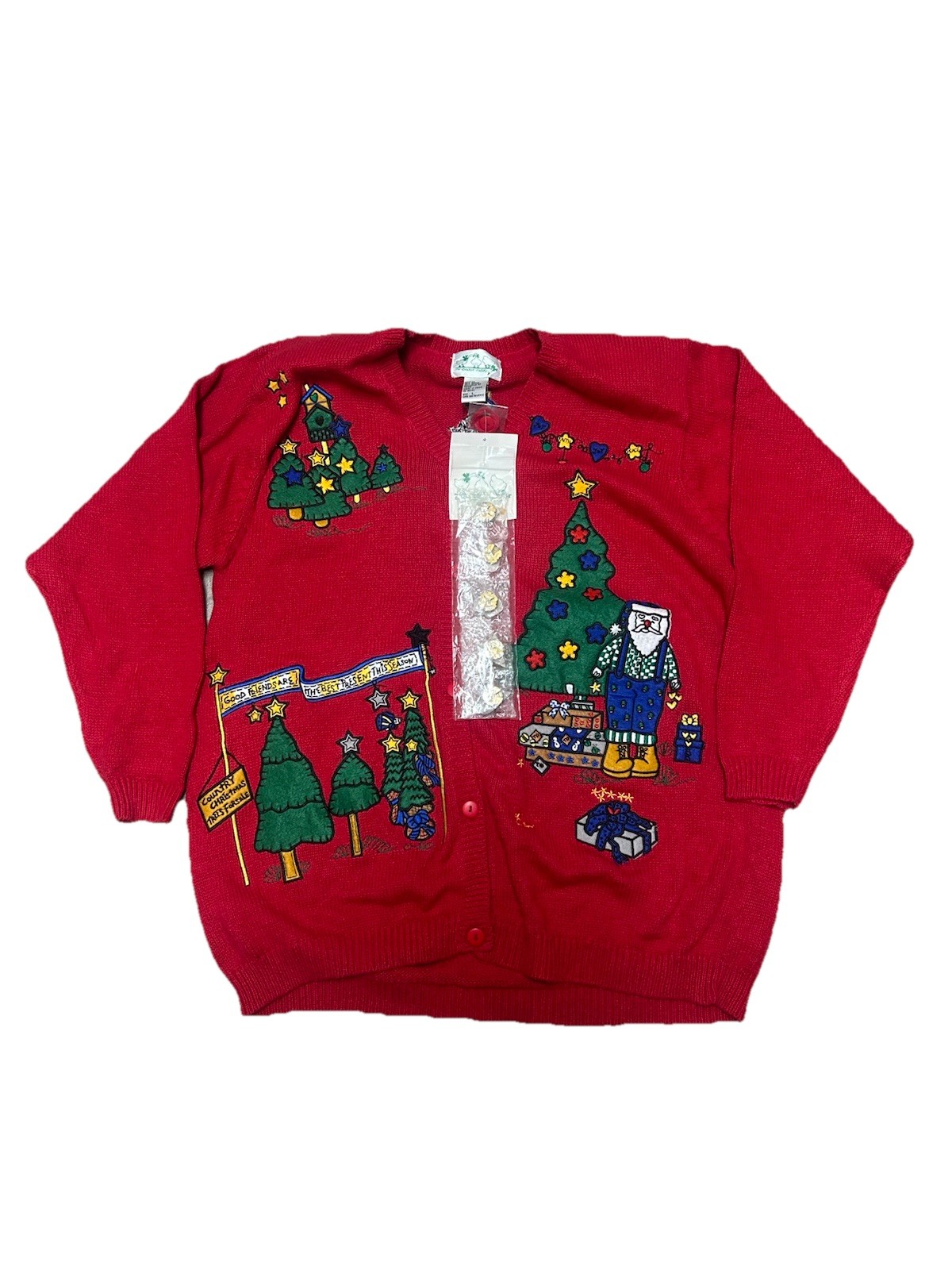 VTG Quaker Factory Ugly Christmas Sweater Cardigan Red Size Large New
