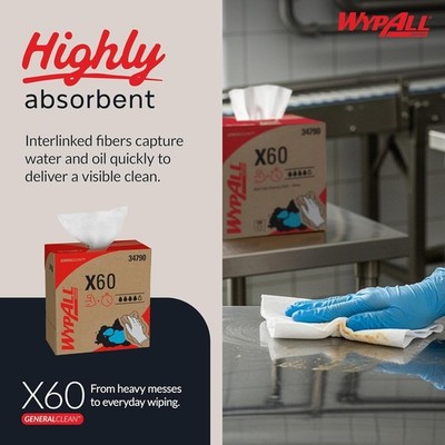 WypAll GeneralClean X60 Cloths Multi-Task Cleaning Wipes (34790), Pop-Up Box, St