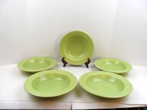 Vtg Pottery Barn Emma Green Soup Pasta Bowl Beaded Portugal 9.5” - Lot of 5