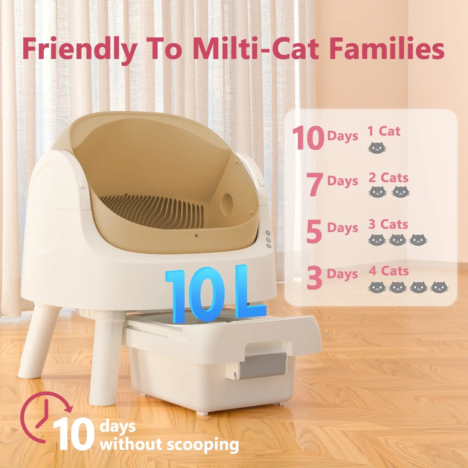Self-cleaning litter box Comes with a garbage bag and a cat litter mat