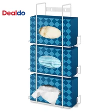 (White Metal Triple Gloves Dispenser, Tissue Box Shelf, Glove Box Holder Wall Mo