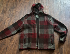 Vintage Woolrich Size Large Mens Coat Jacket Lined Ruby red Buffalo Plaid hooded