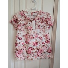 NWT Janie and Jack pink beige floral ruffle shorts leave top size 12 cotton