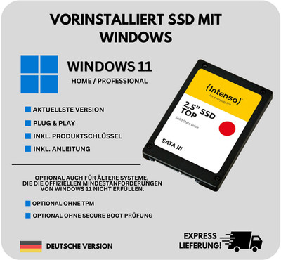 SSD Festplatte mit Windows 11 vorinstalliert PC Laptop NO TPM | Plug & Play