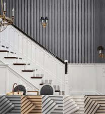 Wooden Slat Wallpaper Dark Grey & Black Non-Woven Stripes Textured Wallpaper