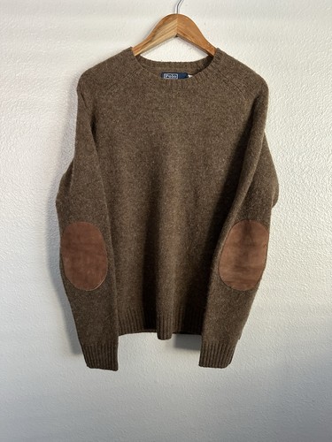 Polo Ralph Lauren Suede Patch Wool Crewneck Sweater Country Duck Men Size Medium