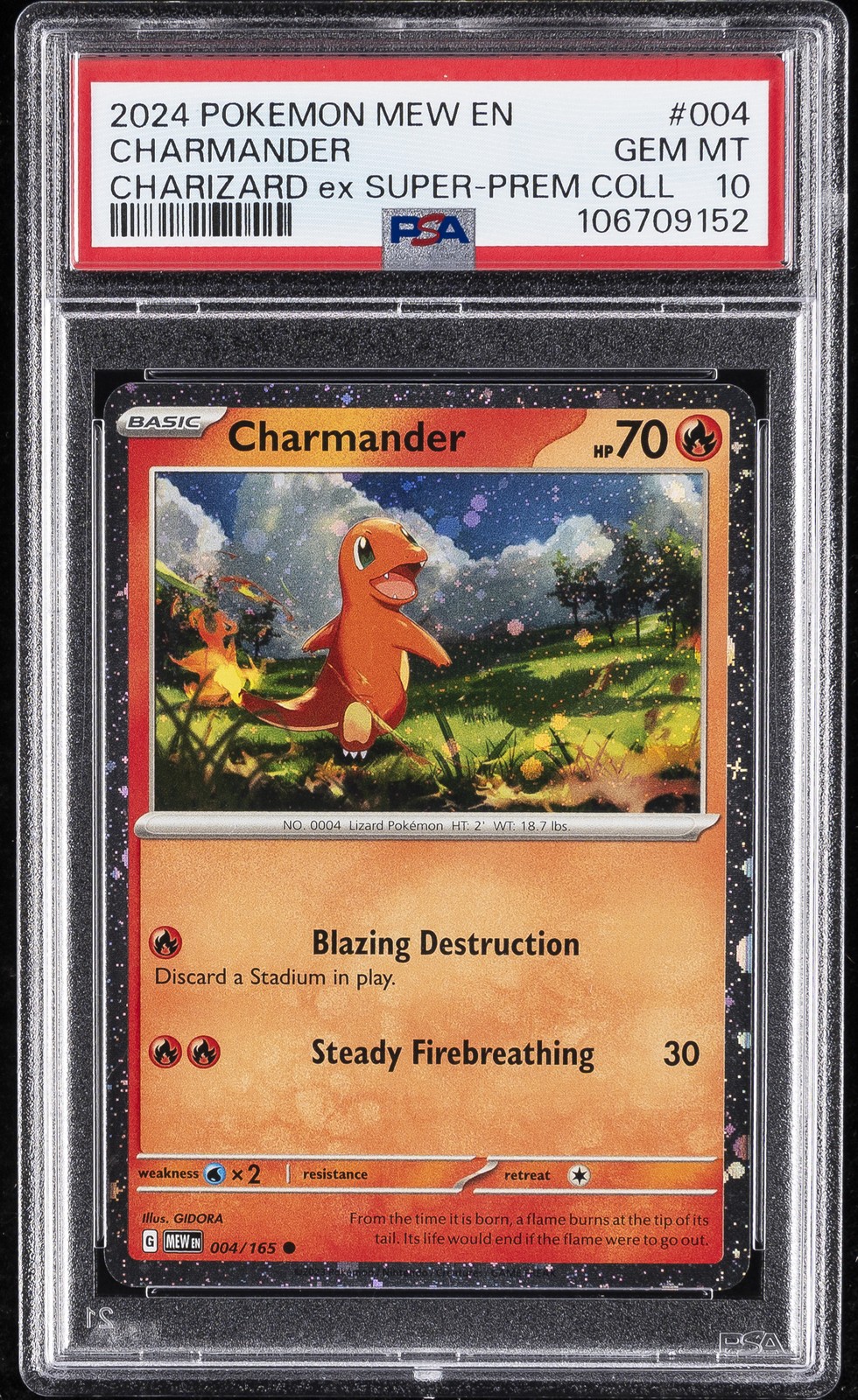 2024 POKEMON MEW EN-151 CHARIZARD EX SUPER-PREM COLL #004 CHARMANDER PSA 10