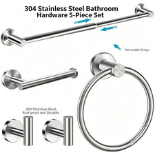 5 Piece Towel Bar Set Bath Accessories Bathroom Hardware - 304 Brushed Nickel