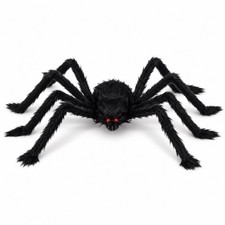 35.4" Giant Black Furry Spider Halloween Decor Bendable Legs Red Eyes